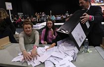 FILE: Counting begins in Glasgow in the 2019 UK General Election, Thursday Dec. 12, 2019.