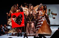 Models walks the runway during the parade of chocolate dresses during the Salon du Chocolat de Paris 2023 in Paris on October 27, 2023. 