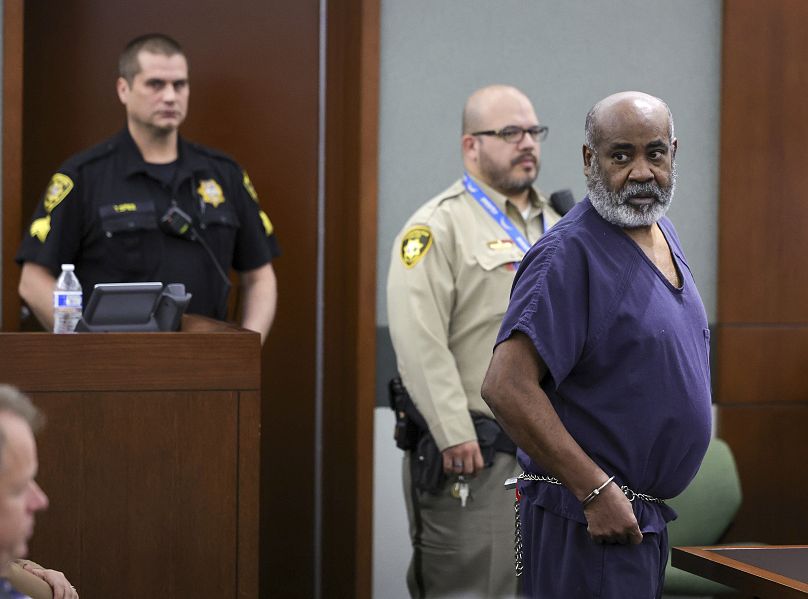 Duane Keith “Keffe D” Davis appears for his arraignment at the Regional Justice Center, Thursday, Nov. 2, 2023, in Las Vegas.