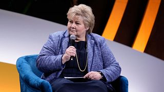 Former prime minister of Norway Erna Solberg participates in the Global Citizen NOW conference in New York, Friday, April 28, 2023.