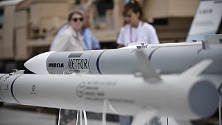 This photograph taken on June 18, 2023 shows the active radar guided air-to-air missile Meteor developped by European manufacturer MBDA.