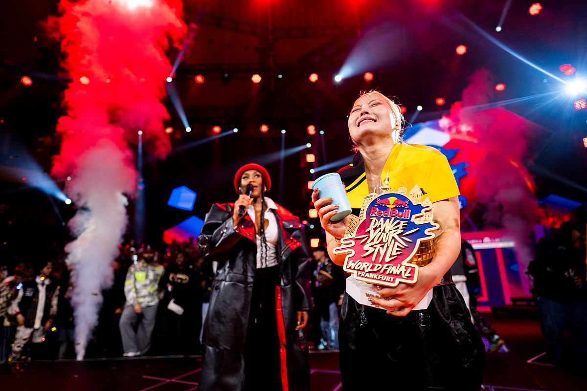 Waackxxy celebrating her win at the 2023 Red Bull 'Dance Your Style' World Final