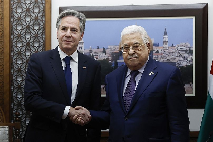 Secretary of State Antony Blinken meets with Palestinian President Mahmoud Abbas amid the ongoing conflict