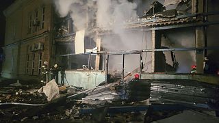 Um dos edifícios atingidos no domingo pela Rússia em Odessa