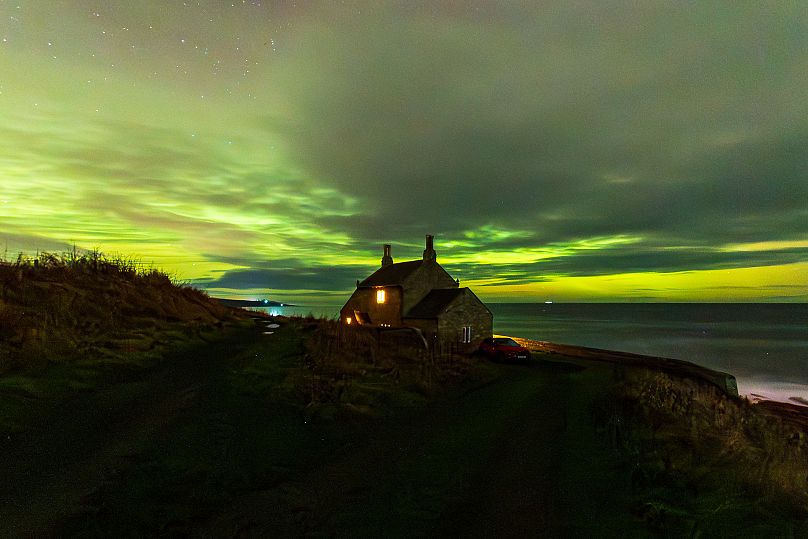 he Northern Lights appear over Howick Bathing House in Northumberland on Guy Fawkes Night.