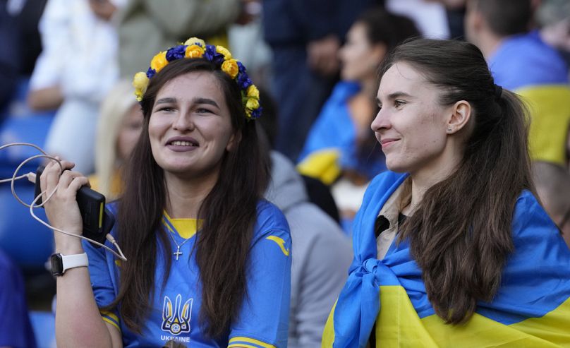 Fans in the stands ahead of the Game4Ukraine charity soccer match at Stamford Bridge stadium in London, August 2023