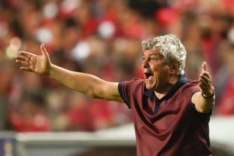 Dynamo's coach Mircea Lucescu gestures during the Champions League playoff game in Lisbon, August 2022