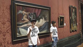  Климатични деятели разрушават стъкло, защитаващо картината на Венера на Веласкес в Националната изложба в Лондон 