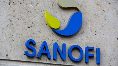 This photo taken taken Monday Nov.30, 2020 shows the logo of French drug maker Sanofi at the company's headquarters, in Paris.