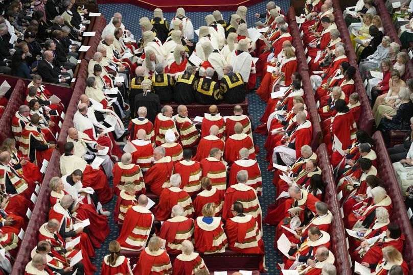 The chamber fills up ahead of the King's Speech for the State Opening of Parliament, at the Palace of Westminster in London, Tuesday, Nov. 7, 2023.