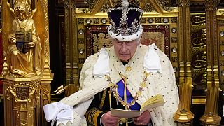 ملك بريطانيا تشارلز الثالث يتحدث خلال الافتتاح الرسمي للبرلمان في قصر وستمنستر في لندن،7 نوفمبر 2023