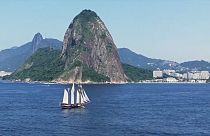 Capture d'écran du navire de l'expédition Darwin200 arrivant à Rio de Janeiro, au Brésil. 11/2023 