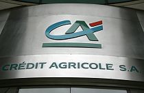 View of the sign for Credit Agricole bank headquarters in Paris, Wednesday March 4, 2009. 