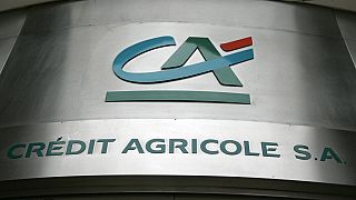  Изглед към табелата за централата на банка Credit Agricole в Париж, сряда, 4 март 2009 година 