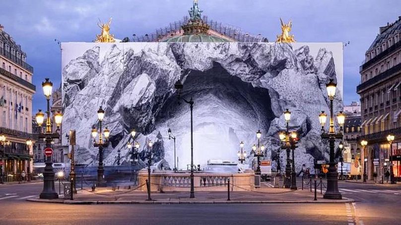 The Palais Garnier in Paris depicts a cave backdrop for a new dance project by JR, Thomas Bangalter and Damien Jalet.