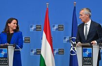 Novák Katalin köztársasági elnök és Jens Stoltenberg NATO-főtitkár Brüsszelben