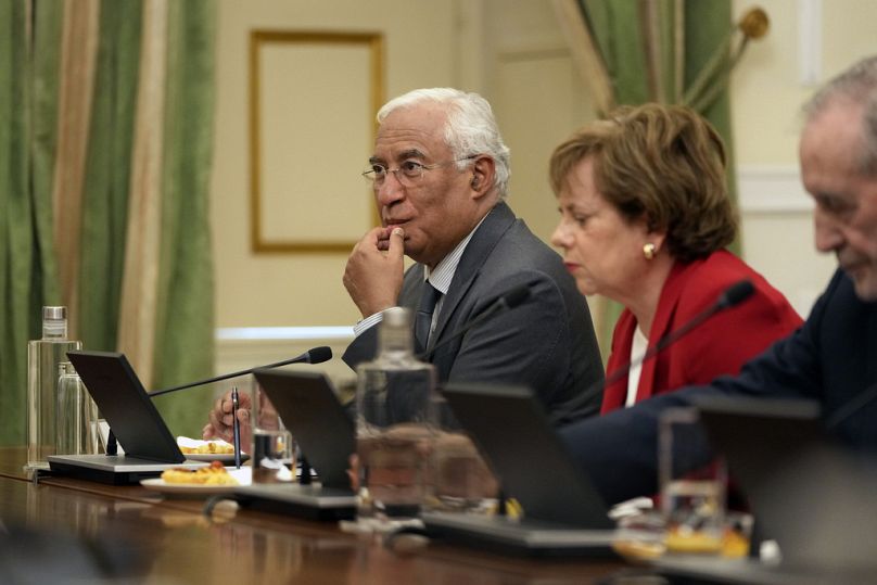 Outgoing Portuguese Prime Minister Antonio Costa, left, attends the State Council meeting called by President Marcelo Rebelo de Sousa at the Belem presidential palace.