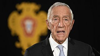 Portuguese President Marcelo Rebelo de Sousa addresses the country after hosting a meeting of the Council of State at the Belem presidential palace in Lisbon, Thursday, Nov. 9