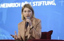 Ukrainian Deputy Prime Minister for European & Euro-Atlantic Integration Olha Stefanishyna participates in a discussion at the Warsaw Security Forum, Tuesday, Oct. 4, 2022.