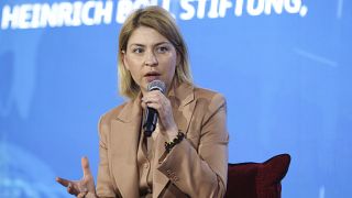 Ukrainian Deputy Prime Minister for European & Euro-Atlantic Integration Olha Stefanishyna participates in a discussion at the Warsaw Security Forum, Tuesday, Oct. 4, 2022.