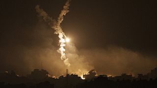 Smoke rises following an Israeli airstrike in the Gaza Strip, as seen from southern Israel, Thursday, Nov. 9, 2023.