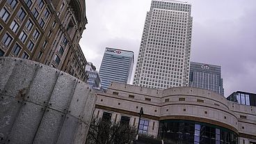 The HSBC headquarters stand in the financial district of Canary Wharf, in London, Monday, March 13, 2023.