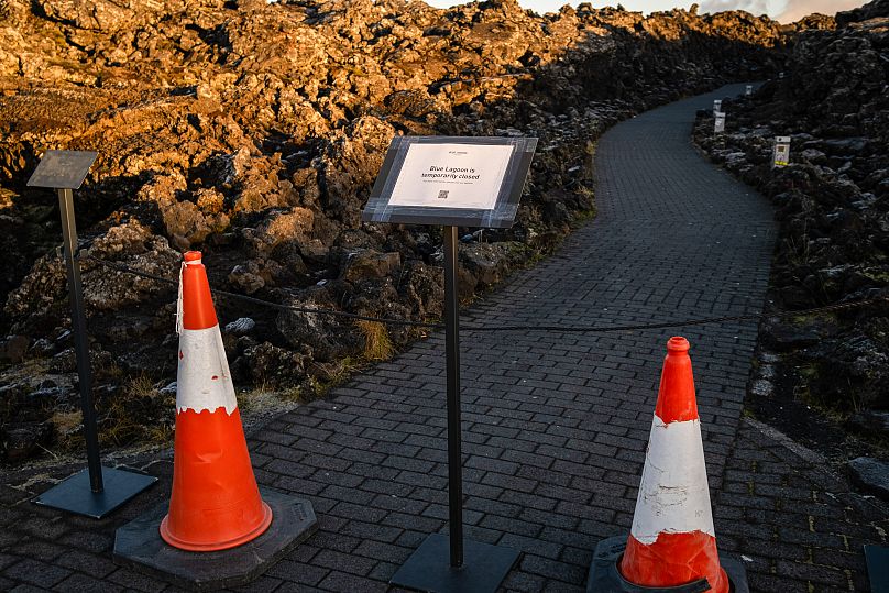 Entrance to the Blue Lagoon thermal complex after it was closed as Iceland prepared for another volcanic eruption on the Reykjanes peninsula