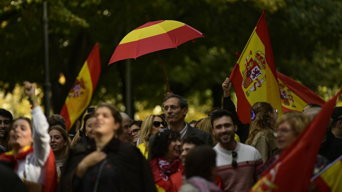 Les manifestants de l'opposition avec le drapeau espagnol