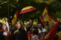 Les manifestants de l'opposition avec le drapeau espagnol