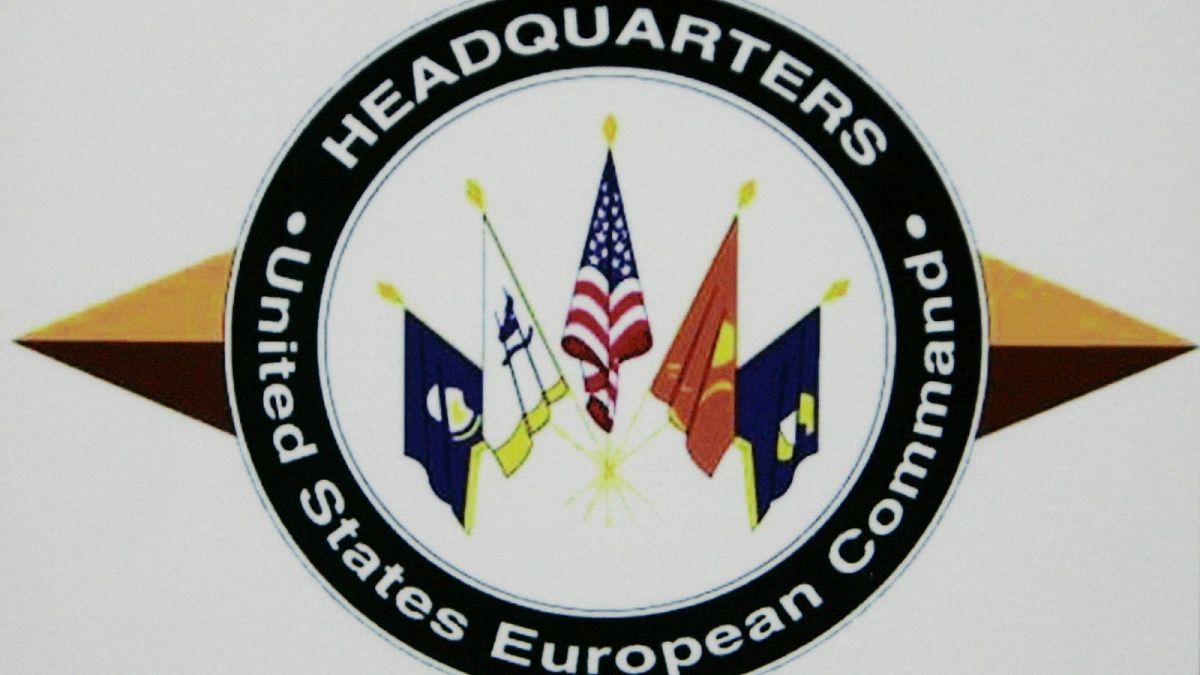 FILE - The logo of the headquarters of the US European Command (US EUCOM) is seen in the Patch Barracks in Stuttgart, southwestern Germany, Dec. 4, 2006.