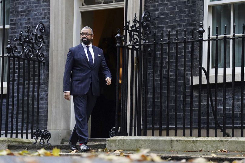 Newly appointed British Home Secretary James Cleverly leaves 10 Downing Street.