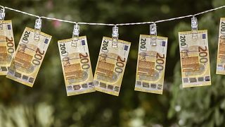 Купюры в 200 евро "сушатся" на прищепках после "отмывания" 