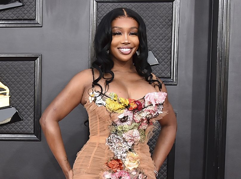 SZA arrives at the 64th Annual Grammy Awards in Las Vegas on April 3, 2022.