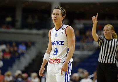 France’s Celine Dumerc during the second half of a women's exhibition basketball game against Australia, Friday, July 29, 2016