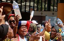 Demonstrators gather to protest the water crisis in Mamoudzou, on the French Indian Ocean territory of Mayotte, 27 September 2023. 