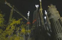 برشلونة تضيء أبراج ساجرادا فاميليا الجديدة، إقليم كتالونيا إسبانيا 12 نوفمير 2023