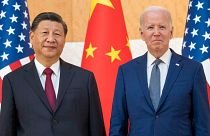 U.S. President Joe Biden, right, stands with Chinese President Xi Jinping before a meeting on the sidelines of the G20 summit on Nov. 14, 2022, in Bali, Indonesia.