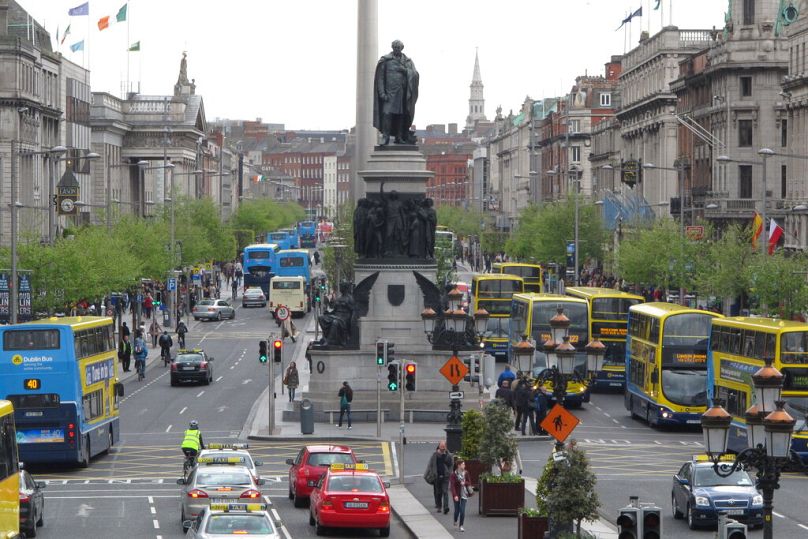 FILE: The broadest boulevard of the Irish capital, O'Connell Street, is packed with buses and commuters at evening rush hour in Dublin on April 30, 2012.