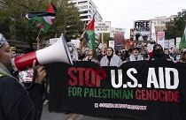 مظاهرة مؤيدة للفلسطينيين تطالب بوقف إطلاق النار في غزة في واشنطن.