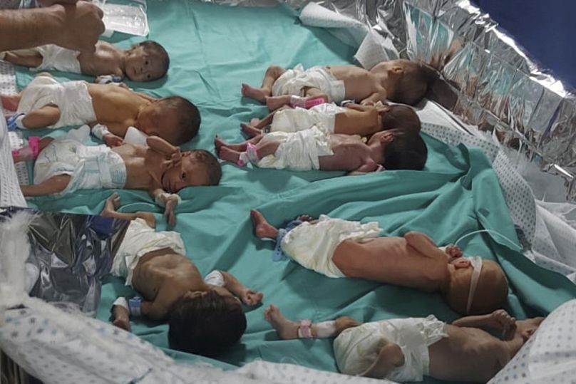 This photo released by Dr. Marawan Abu Saada shows prematurely born Palestinian babies in Shifa Hospital in Gaza City on Sunday, Nov. 12, 2023.
