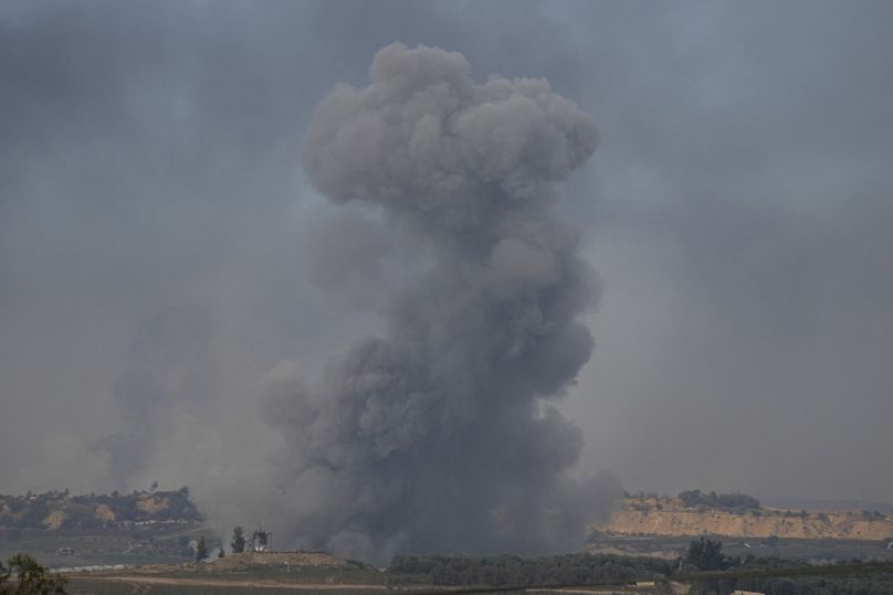 Smoke rises following an Israeli airstrike in the Gaza Strip, as seen from southern Israel, Monday, Nov. 13, 2023.