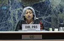 Dr Gaya Gamhewage, WHO Director, Prevention of and Response to Sexual Misconduct, speaks during the 76th World Health Assembly in Geneva, Switzerland, May 25, 2023. 