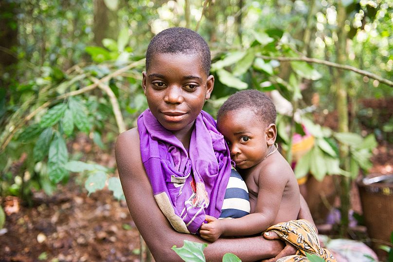 Two infant members of the BaAka people in southern Central African Republic