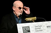 Author Salman Rushdie receives the Vaclav Havel Library Foundation's first ever lifetime achievement disturbing the peace award at the Vaclav Havel Center - 14 Nov 2023