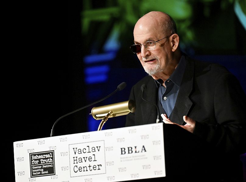 Salman Rushdie receives the Vaclav Havel Library Foundation's first ever lifetime achievement disturbing the peace award at the Vaclav Havel Center - 14 November 2023