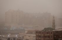 General view of buildings during a sandstorm in Cairo, Egypt.