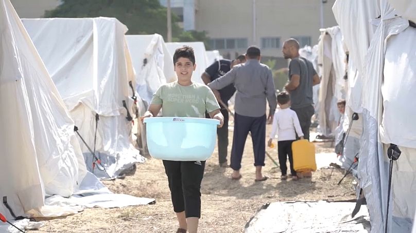 Refugees from the north of Gaza have set up new refugee camps further south, but the tents offer little in the way of protection from the elements