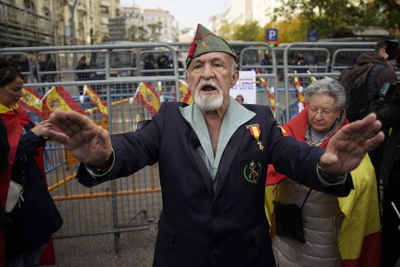 Demonstrators are protesting Spain's Socialist's deal to grant amnesty to Catalan separatists in exchange for support of new government.