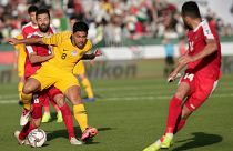 لاعب من المنتخب الفلسطيني لكرة القدم في أثناء مباراة أمام أستراليا ـ أرشيف 2019