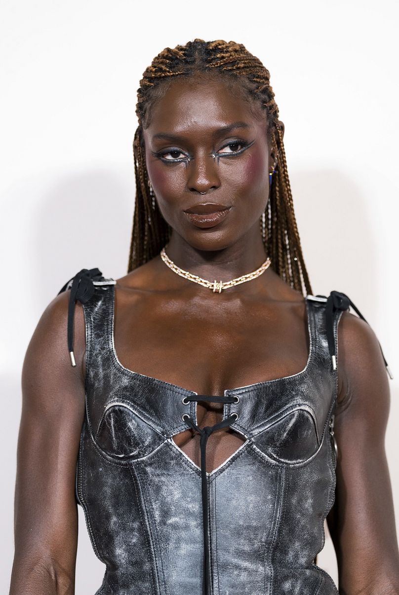 Jodie Turner-Smith poses for photographers upon arrival at the GQ Men of the Year Awards in London, Wednesday, Nov. 15, 2023.